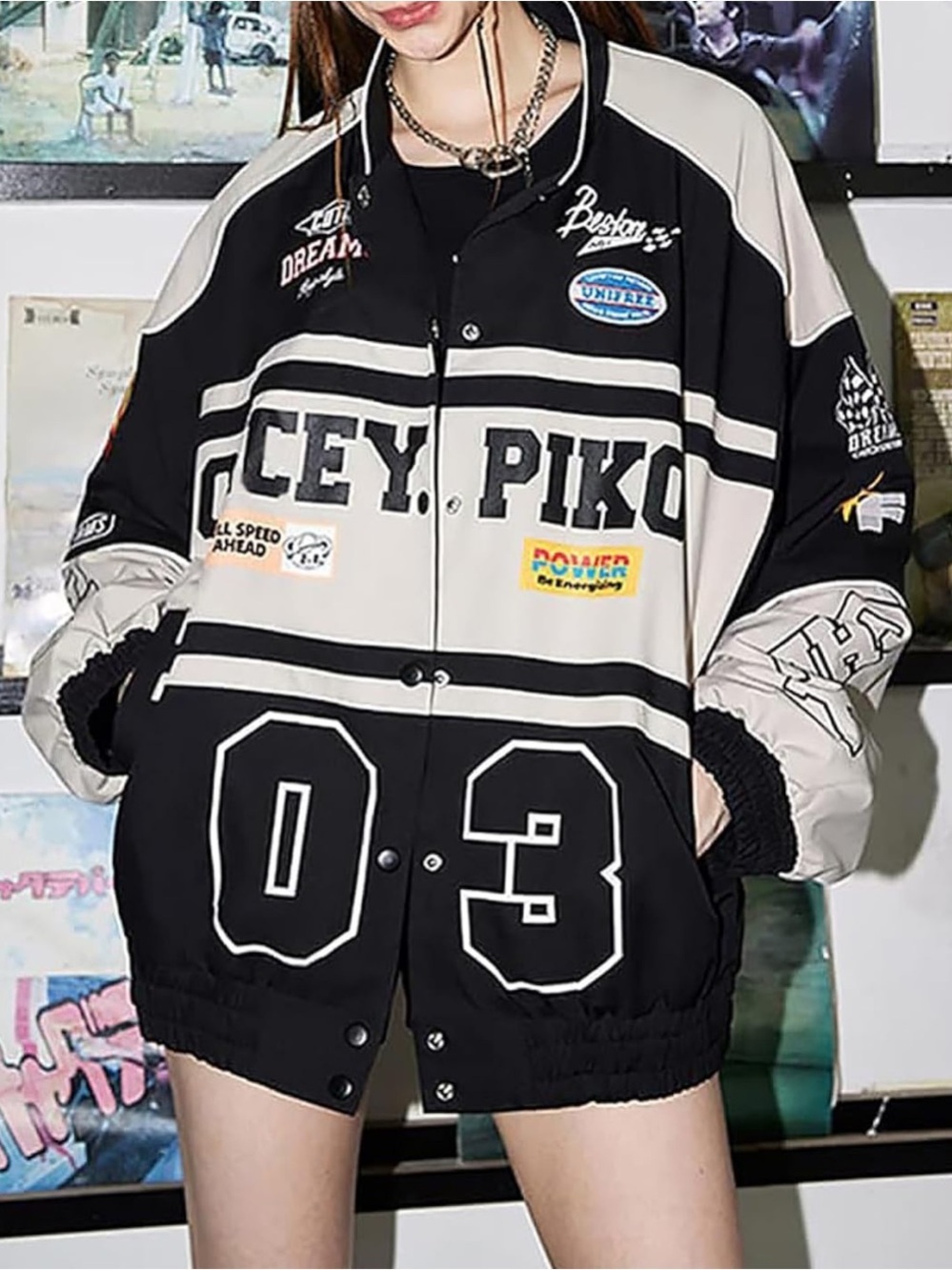 Vintage Piko 1988 Black & Cream Varsity Bomber Jacket Size Medium - Picture 9 of 10